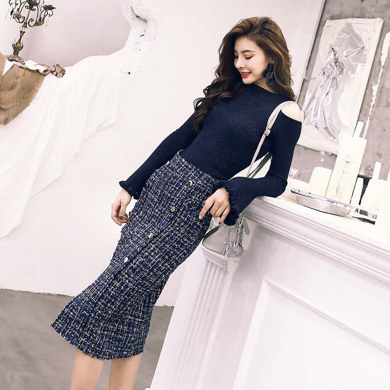 女神套裝秋兩件套網紅針織衫上衣氣質初秋套裝裙高腰半身長裙套裝