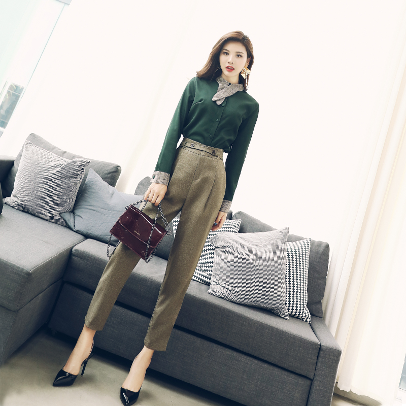 S秀時尚女神范套裝2018秋季新款洋氣名媛氣質高腰九分褲子兩件套