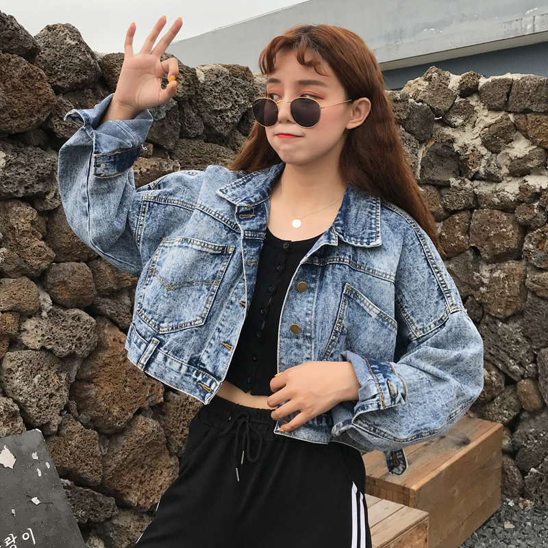 秋裝女裝韓版復古做舊牛仔外套短款百搭寬松bf風長袖夾克開衫上衣