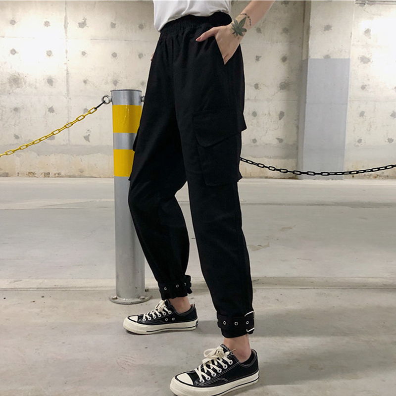 秋季女裝韓版寬松BF風工裝束腳褲高腰顯瘦直筒褲哈倫褲休閑褲長褲