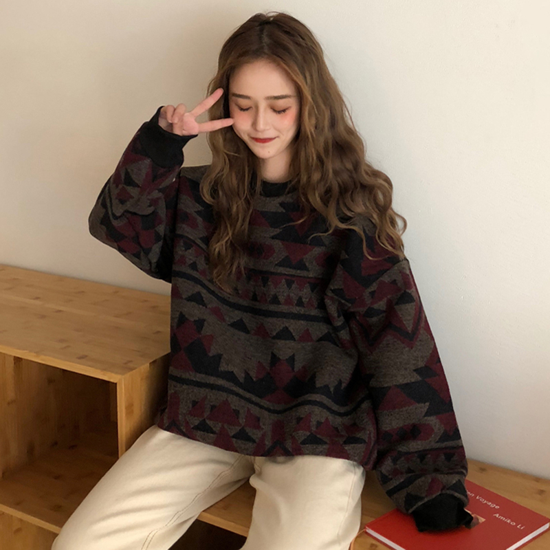 2018新款秋冬韓版慵懶風寬松撞色加厚呢料套頭超火衛衣上衣外套女